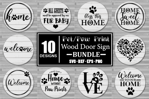Paw Print Pet Cat Dog Door Sign Bundle
